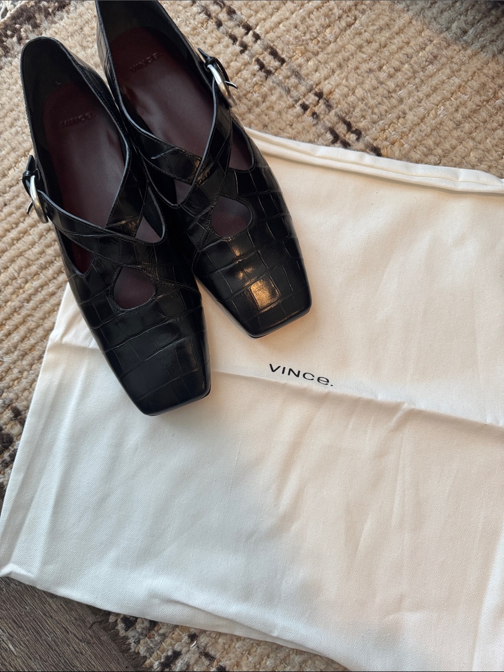 Vince Black Croc-Embossed Mary Jane Flats with Buckle - Picture 5 of 5
